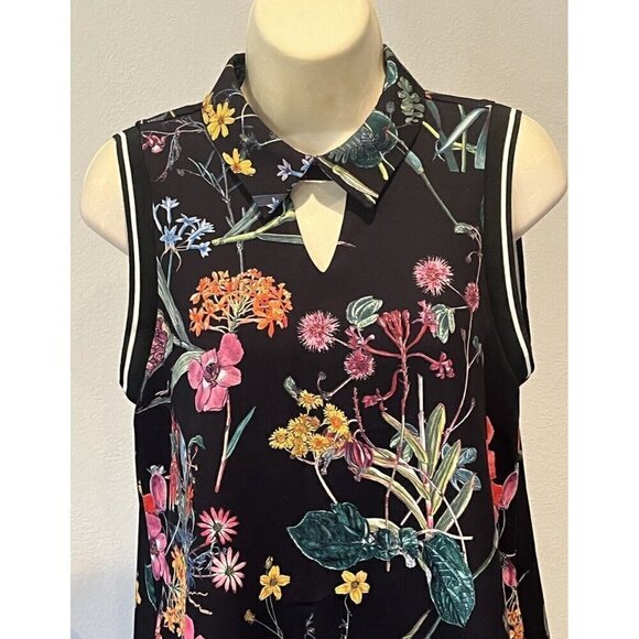 New Gracia Black Floral Print Stretch Sleeveless Polo Tennis Dress - Picture 3 of 8